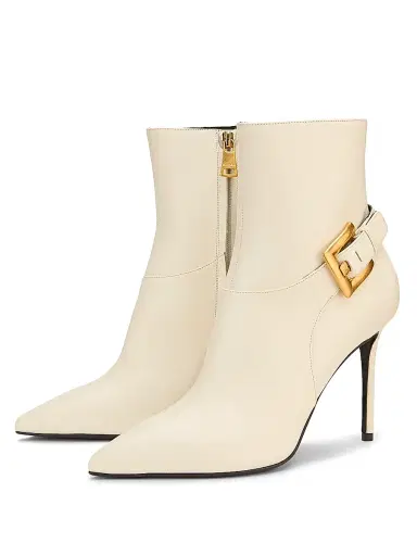 Balmain Women's Anthem 95MM Leather Ankle Boots - Cream | Thumbnail 2 Balmain Women's Anthem 95MM Leather Ankle Boots - Cream | Thumbnail 2