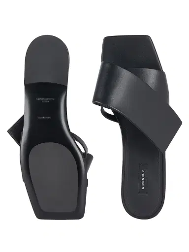 Givenchy Women's Sliced Square Flat Sandals in Leather - Black | Thumbnail 4 Givenchy Women's Sliced Square Flat Sandals in Leather - Black | Thumbnail 4