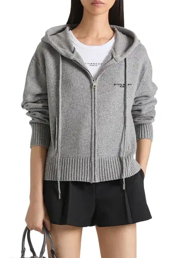 Givenchy Women's Zipped Hoodie in Wool and Cashmere - Light Grey - Size XS | Thumbnail 2