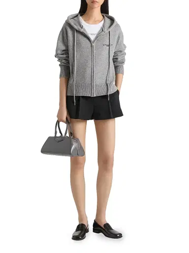 Givenchy Women's Zipped Hoodie in Wool and Cashmere - Light Grey - Size XS | Thumbnail 4