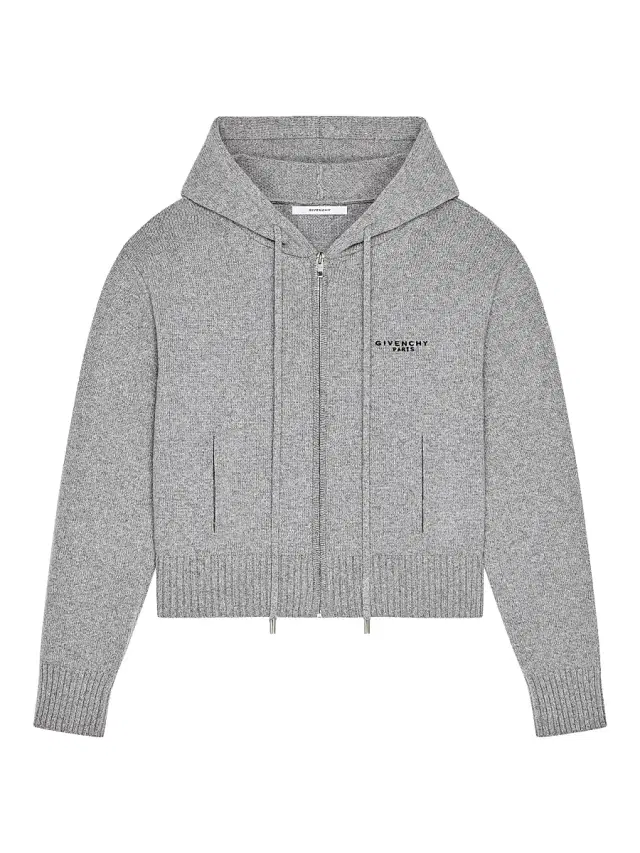 Givenchy Women's Zipped Hoodie in Wool and Cashmere - Light Grey