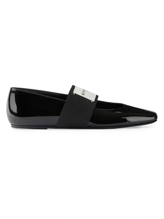 Women's Sliced Square Ballerinas in Patent Leather - Black