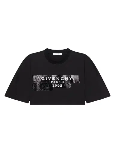 Givenchy Women's Cropped Fit T-Shirt in Cotton with  Tape - Black | Thumbnail 1