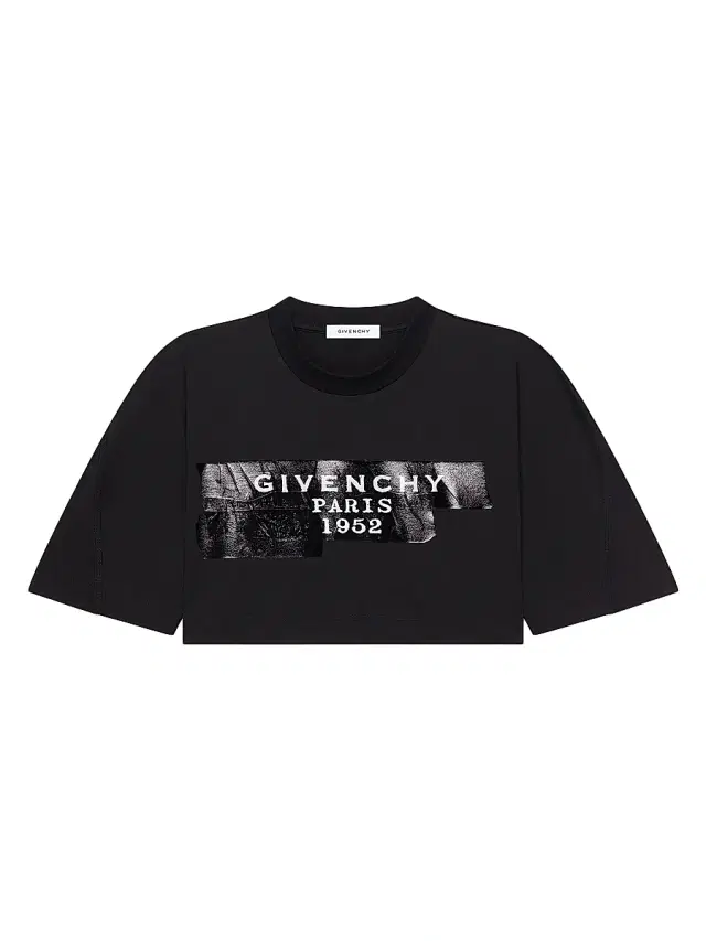 Women's Cropped Fit T-Shirt in Cotton with  Tape - Black