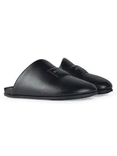 Givenchy Men's Label Flat Mules in Nappa Leather - Black | Thumbnail 2
