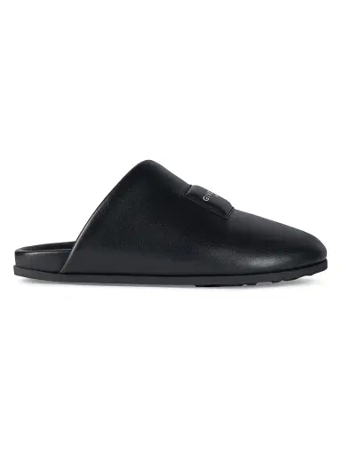 Givenchy Men's Label Flat Mules in Nappa Leather - Black | Thumbnail 1
