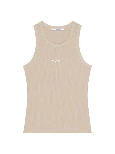 Givenchy Women's Slim Fit Tank Top in Cotton with Paris Print - Beige Cappuccino | Thumbnail 1