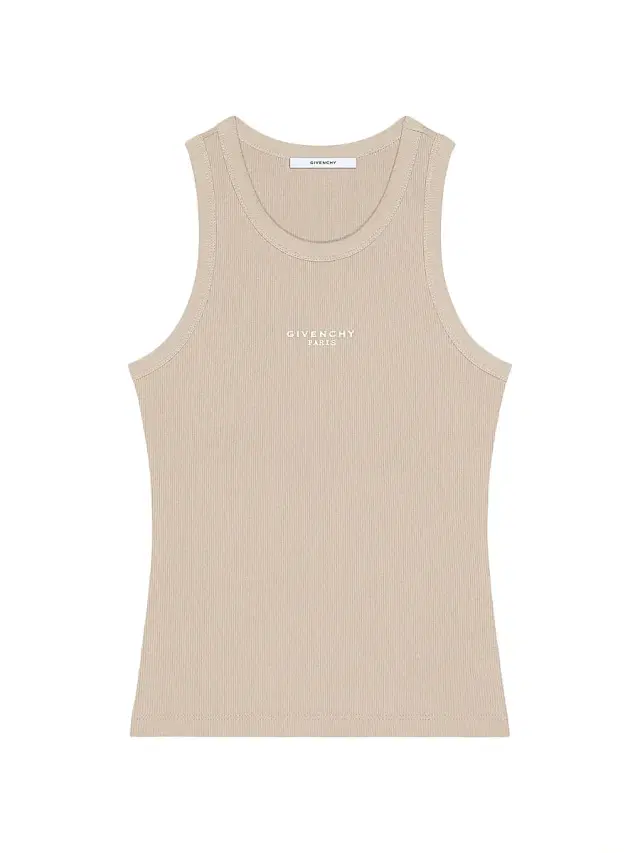 Women's Slim Fit Tank Top in Cotton with Paris Print - Beige Cappuccino