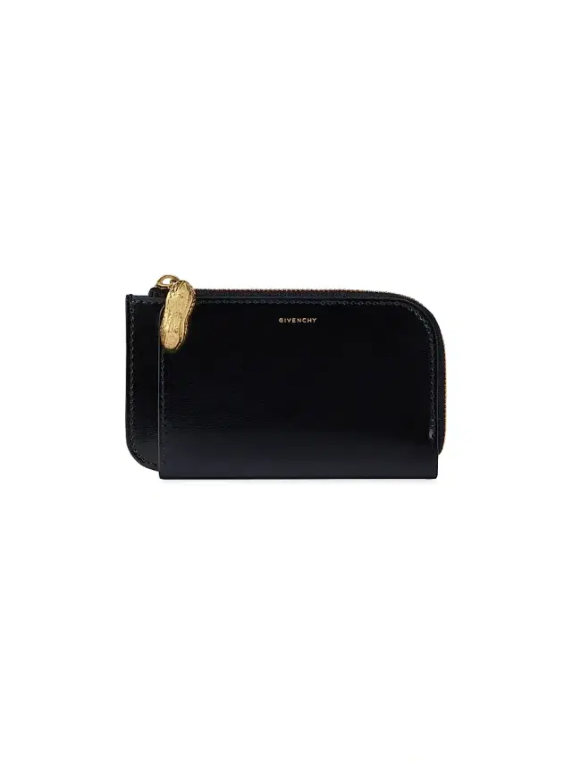 Women's Lucky Charms Zipped Card Holder in Box Leather - Black