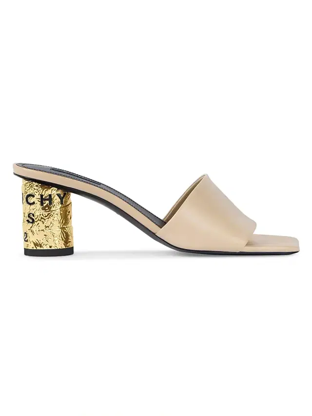 Women's Tape Heeled Mules in Leather - Beige