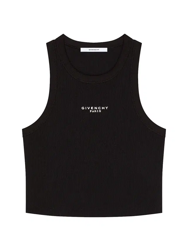Women's Cropped Tank Top in Cotton with Paris Print - Black
