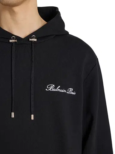 Balmain Men's Logo-Embroidered Cotton Hoodie - Black White | Thumbnail 6
