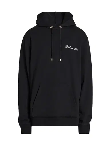 Balmain Men's Logo-Embroidered Cotton Hoodie - Black White | Thumbnail 1