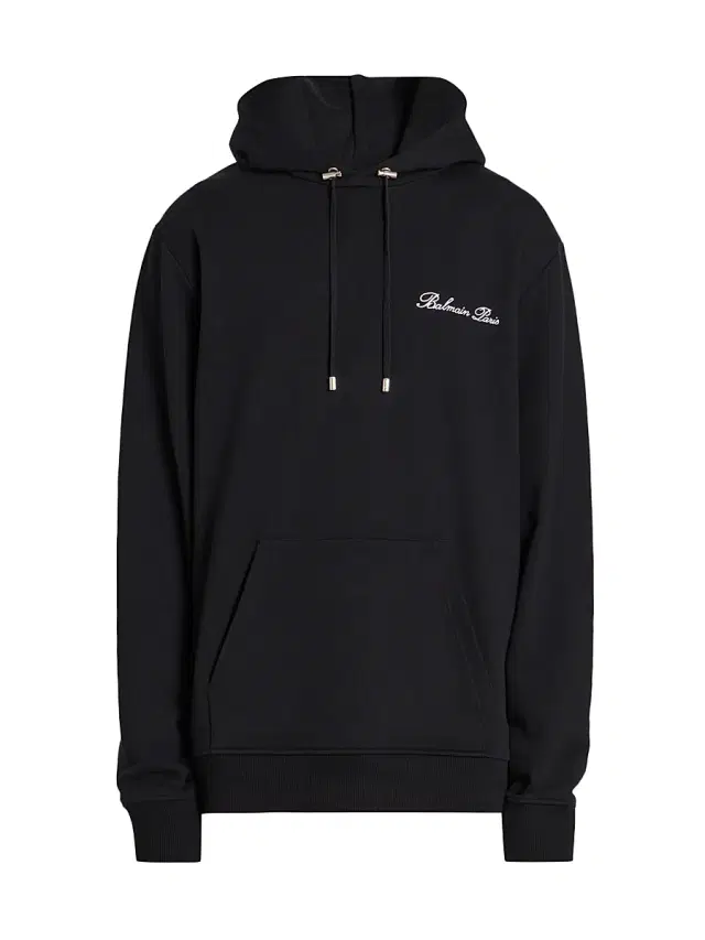 Men's Logo-Embroidered Cotton Hoodie - Black White