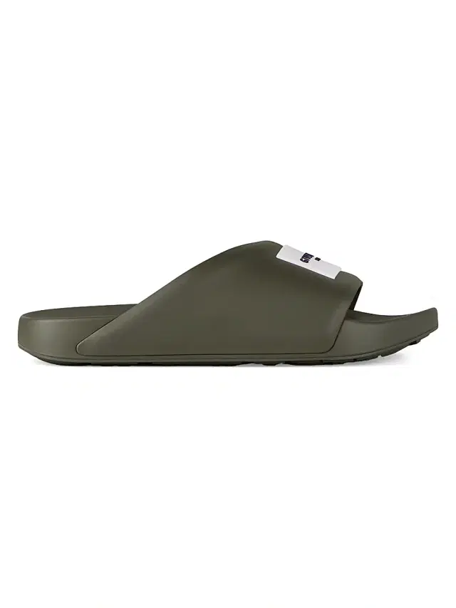 Men's Label Slide Flat Mules in Rubber - Khaki