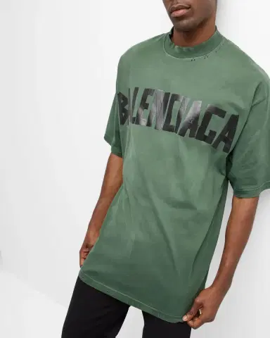 Balenciaga Men 's Taped-Logo Distressed T-Shirt | Thumbnail 6