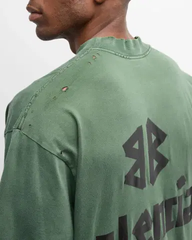 Balenciaga Men 's Taped-Logo Distressed T-Shirt | Thumbnail 7
