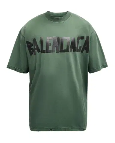 Balenciaga Men 's Taped-Logo Distressed T-Shirt | Thumbnail 1