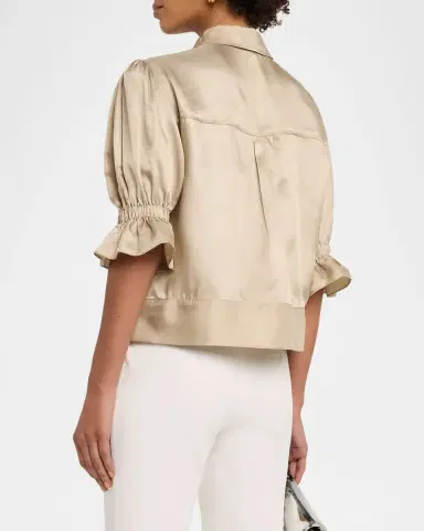 Cinq à Sept Holly Short-Sleeve Sateen Jacket | Thumbnail 3 Cinq à Sept Holly Short-Sleeve Sateen Jacket | Thumbnail 3