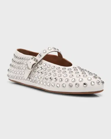 Alaïa Leather Mary Jane Flats With Allover Studs | Thumbnail 3