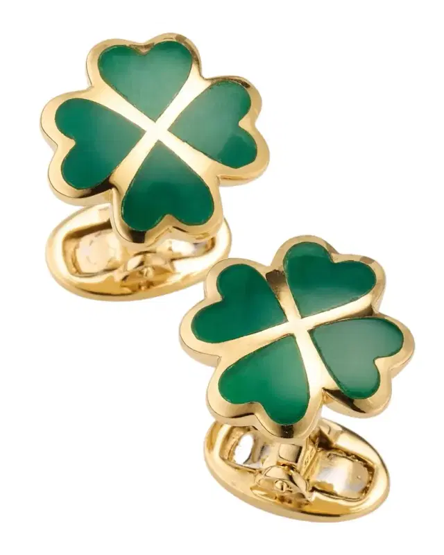 Men 's Gold Vermeil and Green Onyx Four Leaf Clover Cufflinks
