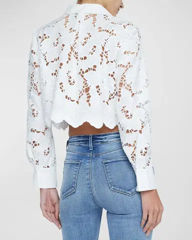 L'Agence Seychelle Floral Eyelet-Embroidered Cropped Shirt | Thumbnail 3 L'Agence Seychelle Floral Eyelet-Embroidered Cropped Shirt | Thumbnail 3
