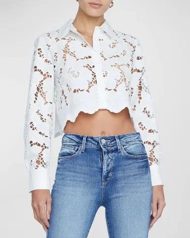 L'Agence Seychelle Floral Eyelet-Embroidered Cropped Shirt | Thumbnail 4 L'Agence Seychelle Floral Eyelet-Embroidered Cropped Shirt | Thumbnail 4