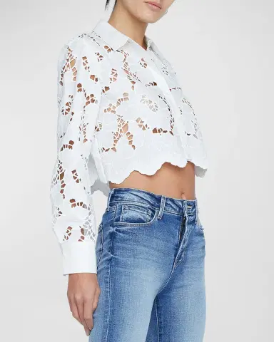 L'Agence Seychelle Floral Eyelet-Embroidered Cropped Shirt | Thumbnail 5 L'Agence Seychelle Floral Eyelet-Embroidered Cropped Shirt | Thumbnail 5