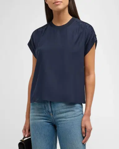 Cinq à Sept Lorainne Short Ruched-Sleeve Silk Top | Thumbnail 3 Cinq à Sept Lorainne Short Ruched-Sleeve Silk Top | Thumbnail 3