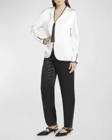 Giorgio Armani Tassel Silk Blouse with Contrast Tipping | Thumbnail 3 Giorgio Armani Tassel Silk Blouse with Contrast Tipping | Thumbnail 3