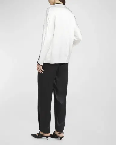 Giorgio Armani Tassel Silk Blouse with Contrast Tipping | Thumbnail 4 Giorgio Armani Tassel Silk Blouse with Contrast Tipping | Thumbnail 4