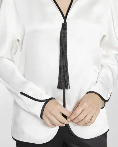 Giorgio Armani Tassel Silk Blouse with Contrast Tipping | Thumbnail 5 Giorgio Armani Tassel Silk Blouse with Contrast Tipping | Thumbnail 5