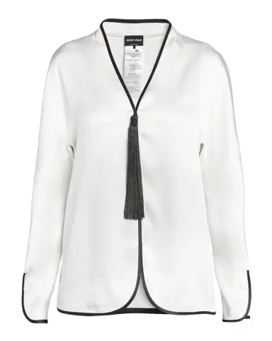 Giorgio Armani Tassel Silk Blouse with Contrast Tipping | Thumbnail 1 Giorgio Armani Tassel Silk Blouse with Contrast Tipping | Thumbnail 1