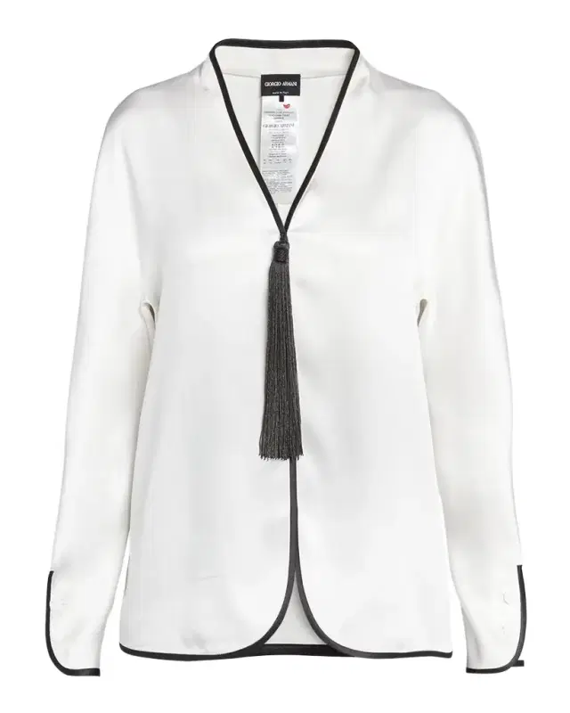 Giorgio Armani Tassel Silk Blouse with Contrast Tipping