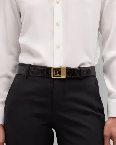 Saint Laurent Croc-Embossed Leather Square Buckle Belt | Thumbnail 2