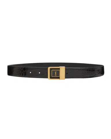 Saint Laurent Croc-Embossed Leather Square Buckle Belt | Thumbnail 1