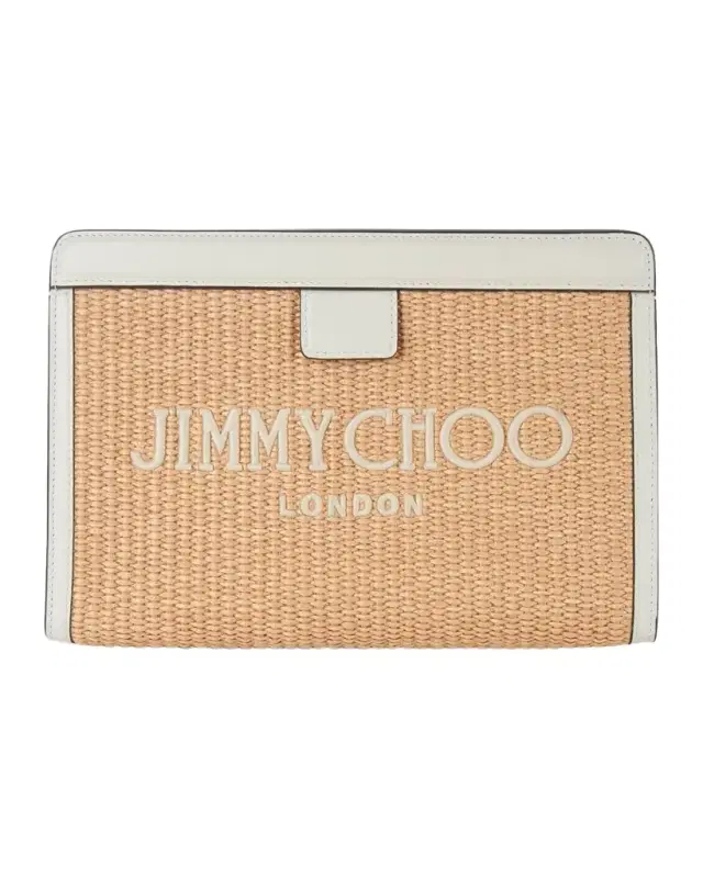 Jimmy Choo Avenue Logo Raffia Clutch Bag