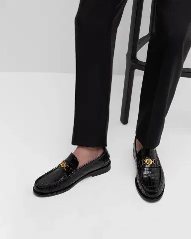 Versace Men's Croc-Effect Medusa Coin Bit Loafers | Thumbnail 2