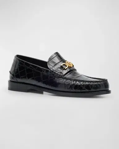 Versace Men's Croc-Effect Medusa Coin Bit Loafers | Thumbnail 3