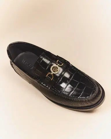 Versace Men's Croc-Effect Medusa Coin Bit Loafers | Thumbnail 5