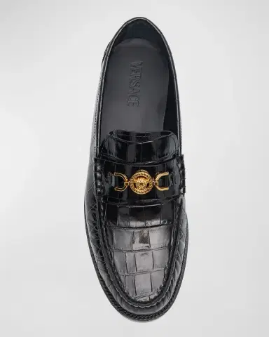 Versace Men's Croc-Effect Medusa Coin Bit Loafers | Thumbnail 6