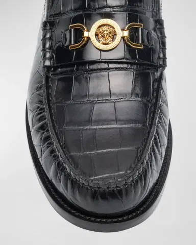 Versace Men's Croc-Effect Medusa Coin Bit Loafers | Thumbnail 7