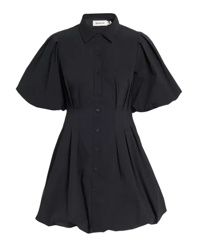 Cleo Polin Balloon-Sleeve Pleated Mini Dress