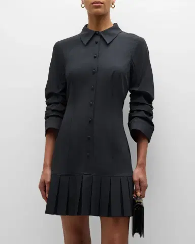 Cinq a Sept Lucilla Topstitched Pleated-Hem Mini Shirtdress | Thumbnail 2