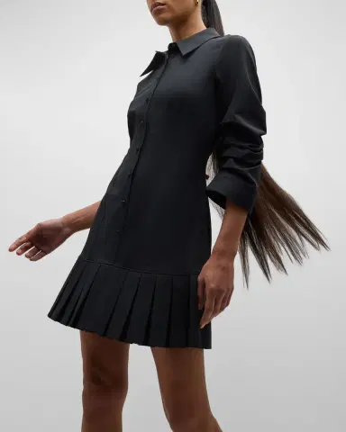 Cinq a Sept Lucilla Topstitched Pleated-Hem Mini Shirtdress | Thumbnail 7