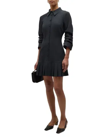 Cinq a Sept Lucilla Topstitched Pleated-Hem Mini Shirtdress | Thumbnail 1
