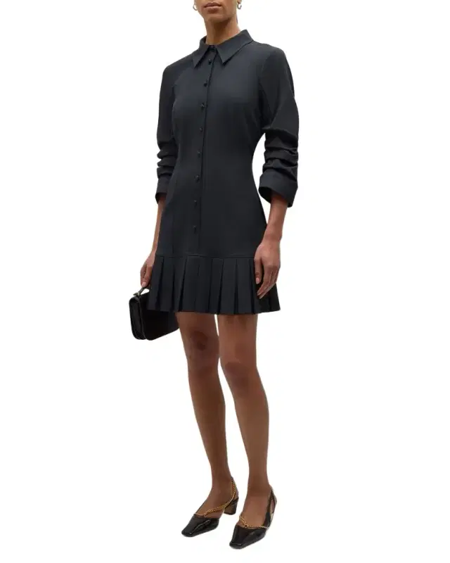 Cinq a Sept Lucilla Topstitched Pleated-Hem Mini Shirtdress