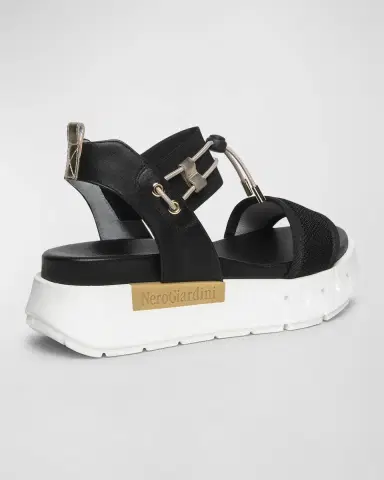 NeroGiardini Bungee Leather Flatform Sandals | Thumbnail 3