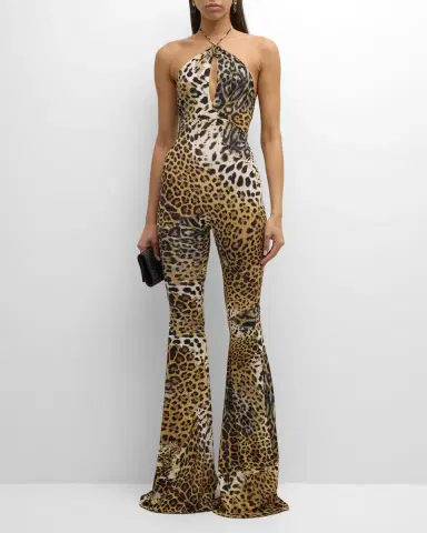 Roberto Cavalli Leopard-Print Halter Flared Jumpsuit | Thumbnail 2 Roberto Cavalli Leopard-Print Halter Flared Jumpsuit | Thumbnail 2