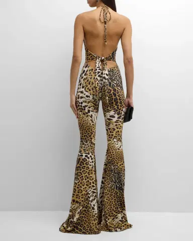 Roberto Cavalli Leopard-Print Halter Flared Jumpsuit | Thumbnail 4 Roberto Cavalli Leopard-Print Halter Flared Jumpsuit | Thumbnail 4